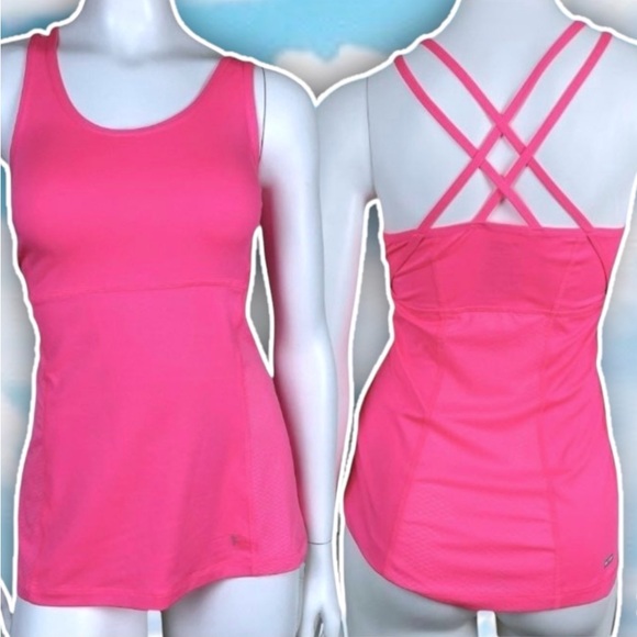 ❤️ DANSKIN NOW Criss Cross Racerback Workout Tank Top Neon Exercise Fitness Gym - Picture 1 of 9